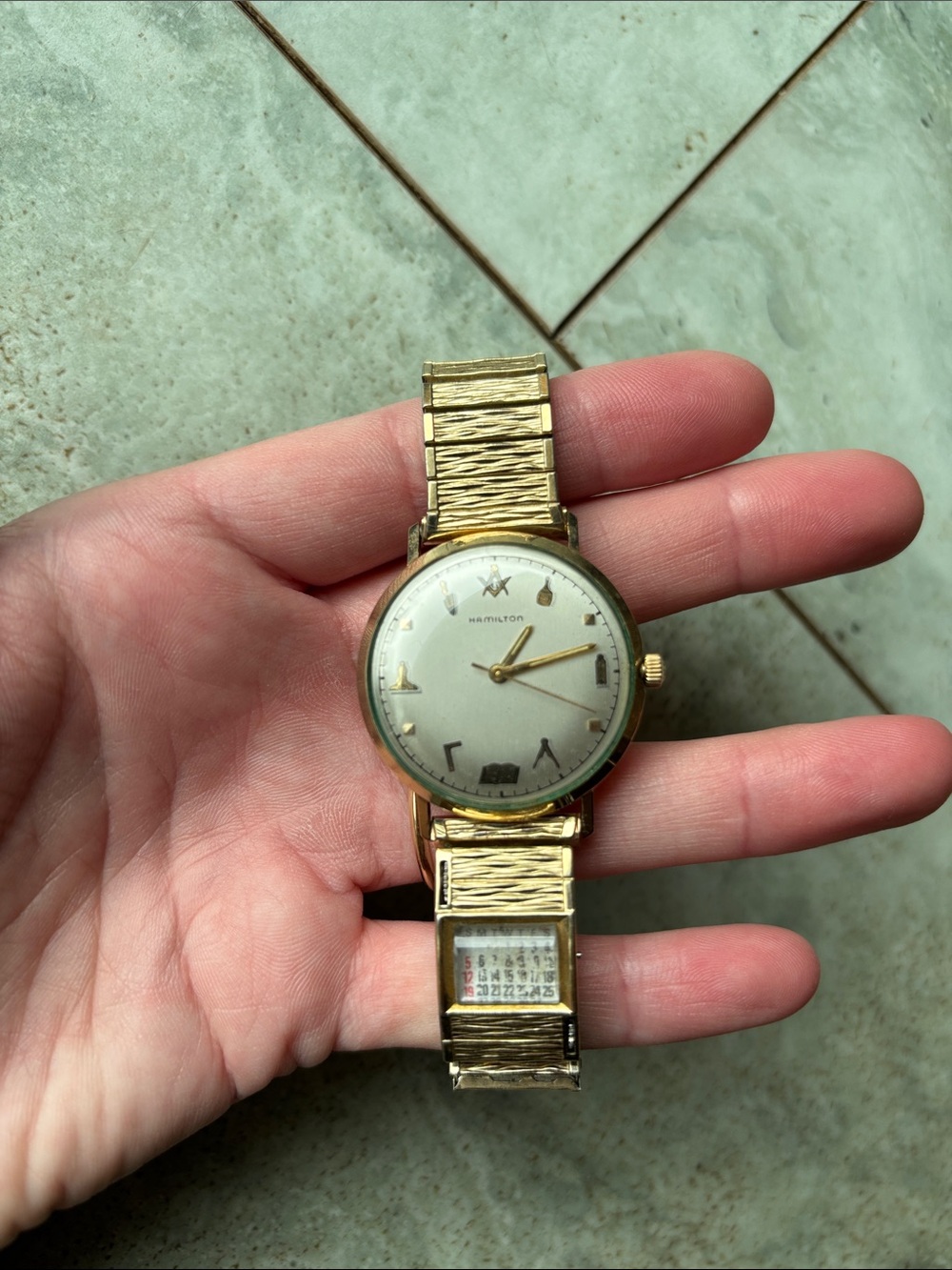 Vintage! Hamilton 10K Gold filled Masonic Watch. Battery works!